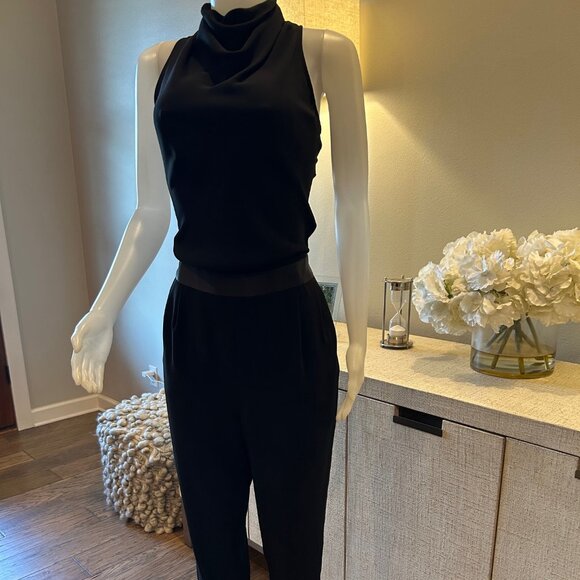 Halston Heritage Pants - Halston Heritage Mock Cowl Neck Sleeveless Tapered Jumpsuit